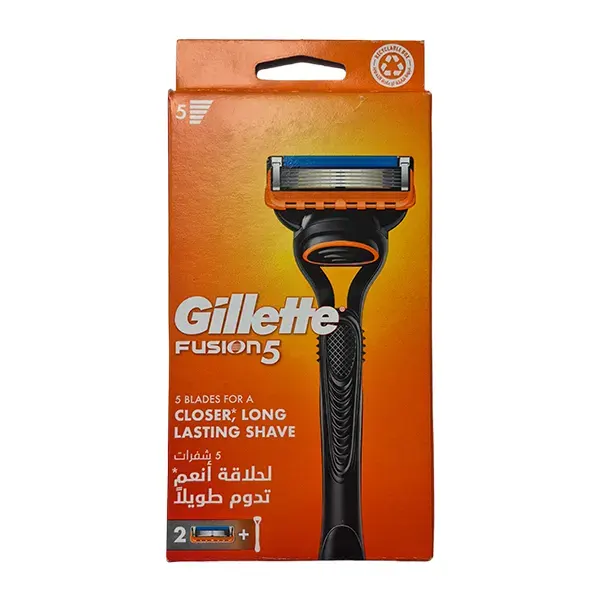 Gillette Fusion 5 razor with two original Gillette brand razors ژیلت دستگاه فیوژن Fusion 5 با دو یدک (اصل) برند ژیلت Gillette